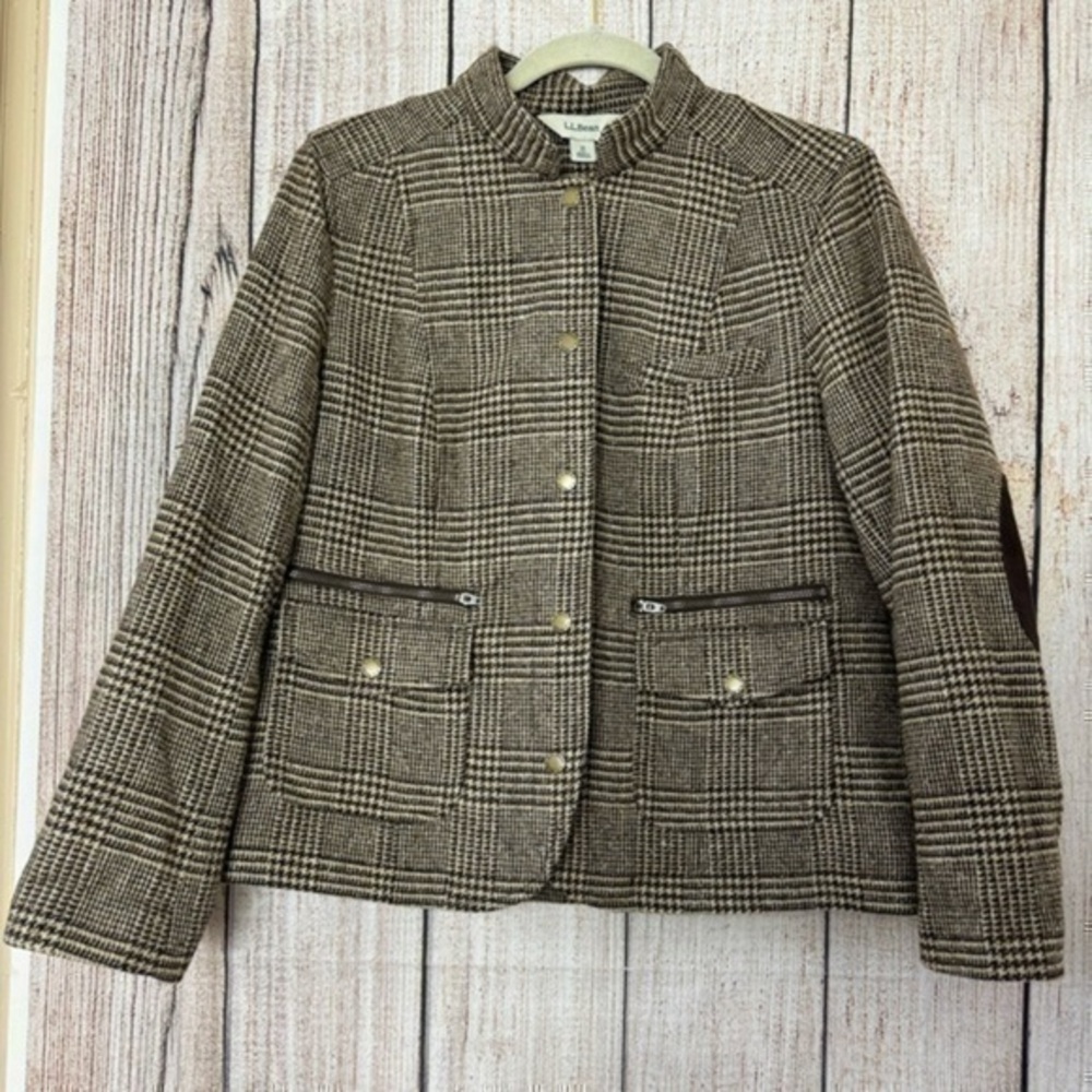L.L. Bean Brown Plaid Wool Blend Blazer